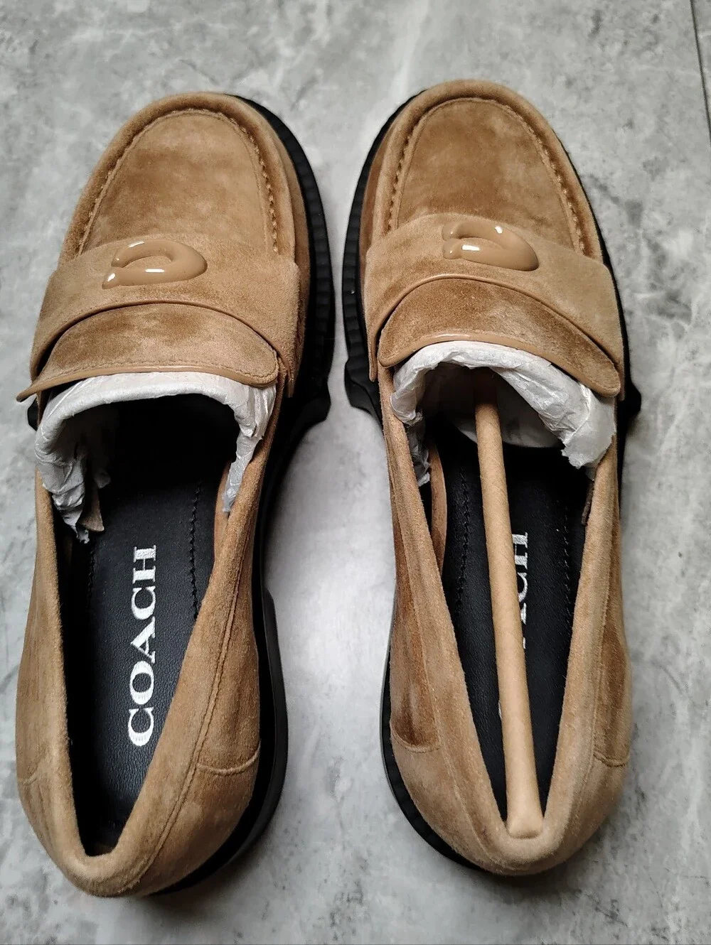 Coach Leah Suede Preppy Loafers Peanut Platform Lug Chunky 6.5